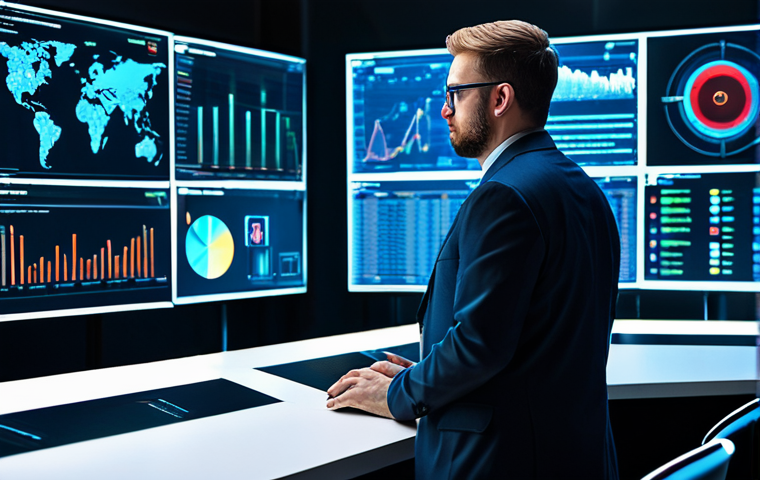 A professional cybersecurity expert in a modest business attire, fully clothed, standing confidently in a modern, secure control room. Multiple large screens display intricate data analytics, network security protocols, and real-time threat detection visualizations, symbolizing advanced AI combating cyber fraud. The setting is clean, well-lit, and futuristic, representing cutting-edge technology for consumer protection. Perfect anatomy, correct proportions, natural pose, well-formed hands, proper finger count, natural body proportions. Safe for work, appropriate content, fully clothed, professional. High-quality digital rendering, sharp focus, vibrant colors.