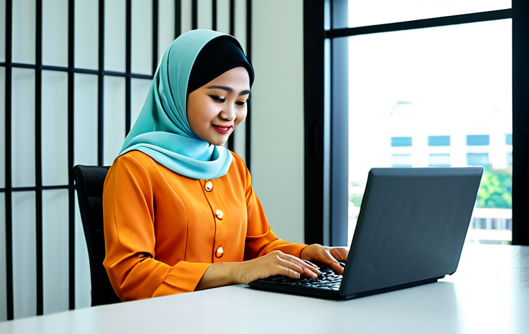 Modern Malaysian Business Environment**
"A professional Malaysian businesswoman in a modest baju kurung, working on a laptop in a bright, modern Kuala Lumpur office, fully clothed, appropriate attire, safe for work, perfect anatomy, natural proportions, professional photography, high quality, family-friendly."
**