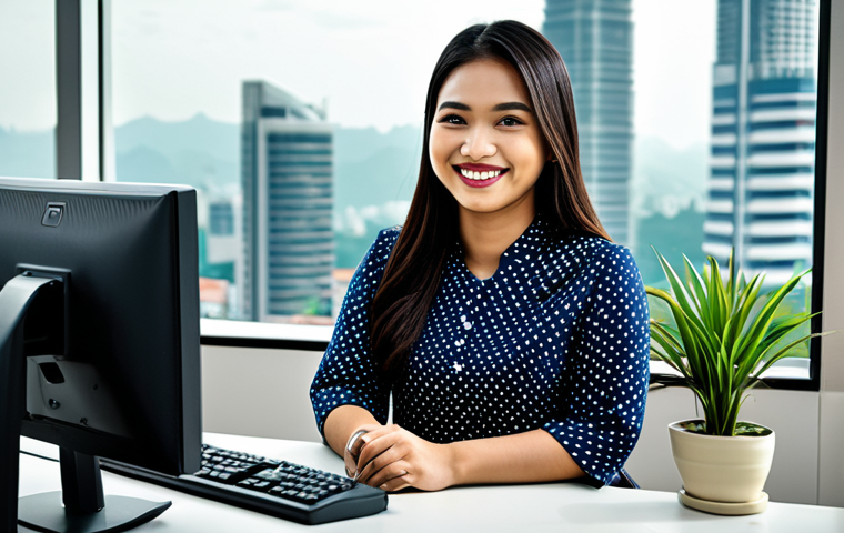 **

"A friendly Malaysian customer service representative, wearing a baju kurung, assisting a customer in a modern, bright office. The representative is smiling and looking directly at the customer. Background includes office plants and a blurred cityscape of Kuala Lumpur. Professional, fully clothed, appropriate attire, safe for work, perfect anatomy, natural proportions, high quality."

**