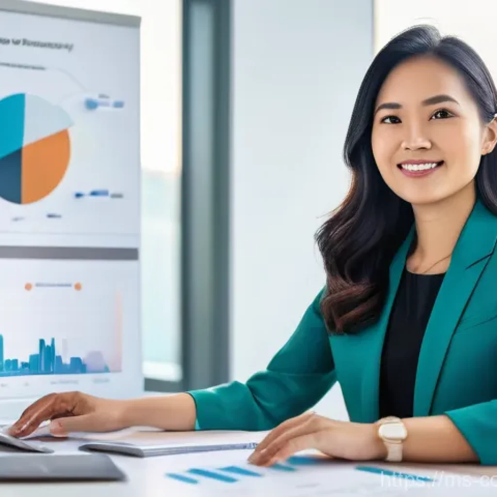 소비자 행동 데이터를 활용한 비즈니스 혁신 사례 연구와 분석 - A sophisticated, vibrant image depicting a successful Malaysian female entrepreneur in her early 30s...