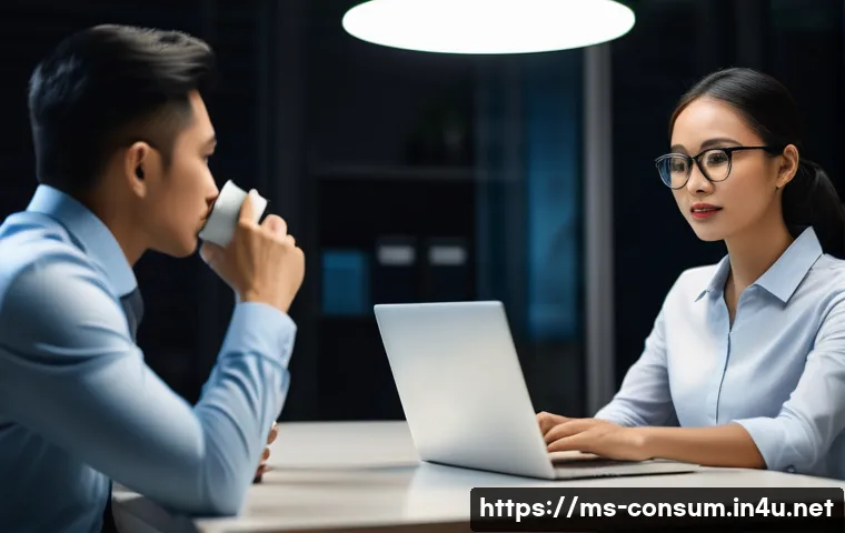 소비자 클레임 해결 실무 노하우 - A professional customer service representative attentively listening to a Malaysian female customer ...