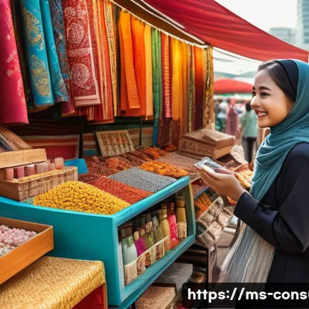 소비자 행동 연구와 분석 사례 - A vibrant Malaysian street market scene showcasing diverse cultural groups—Malay, Chinese, Indian—sh...