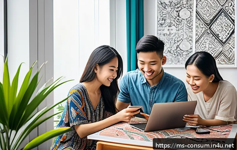 소비자 보호 관련 사례 리뷰 - A modern digital marketplace scene showing a diverse group of Malaysian consumers shopping online sa...