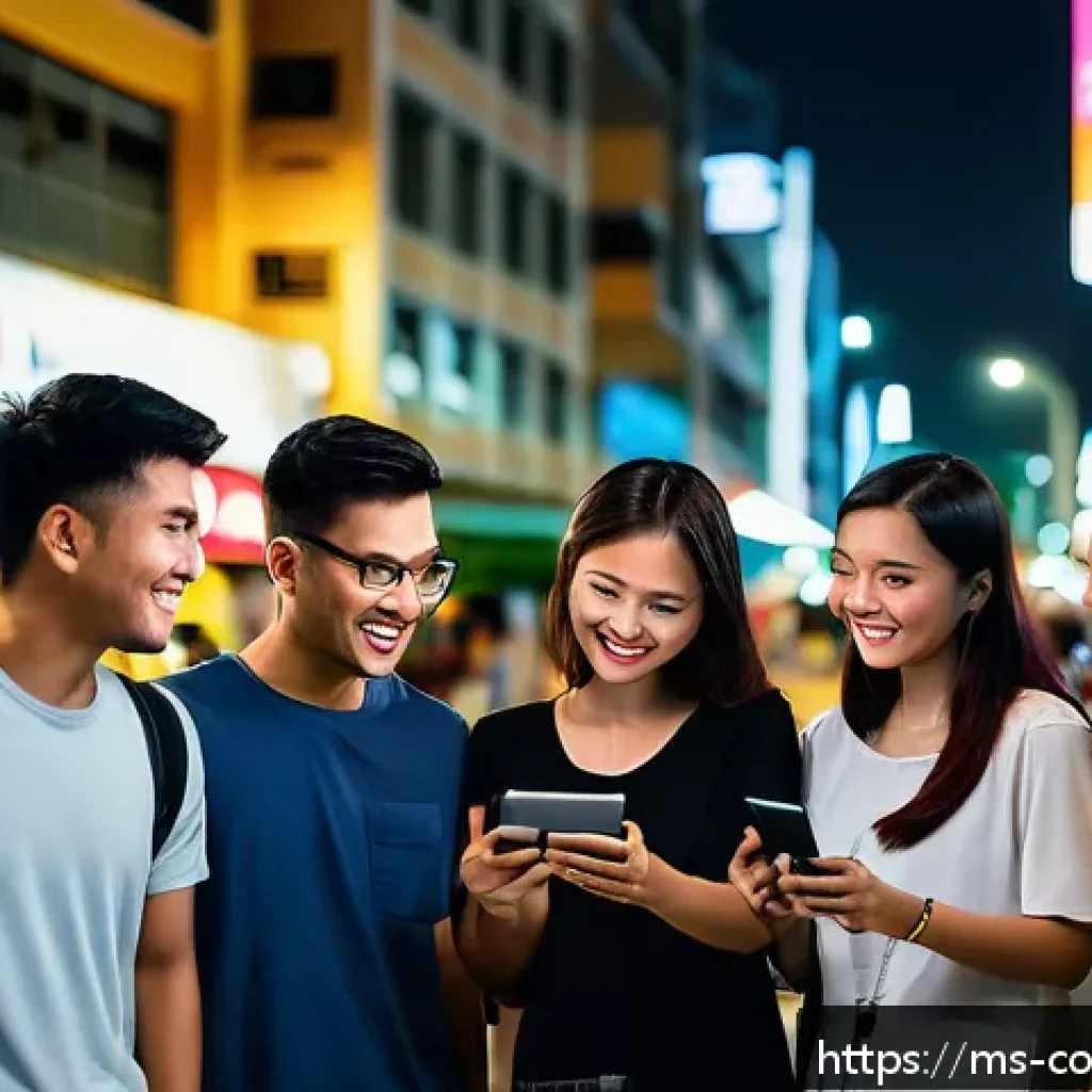 소비자 행동 데이터를 활용한 분석 기법 - A vibrant social media marketing scene in a modern Malaysian urban setting at night, featuring a div...