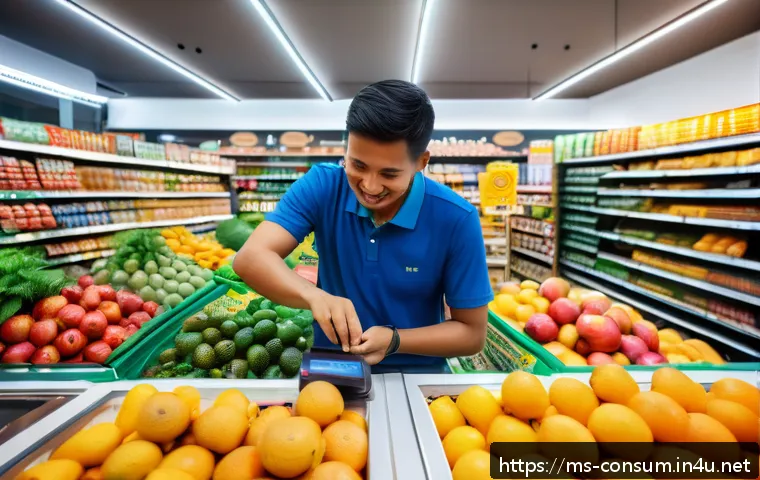소비자중심 경영 성과 사례 연구 - A vibrant Malaysian local grocery store interior bustling with diverse customers using digital payme...